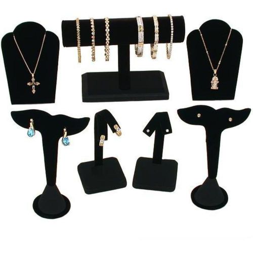 Black Earring Necklace Bracelet Displays 7 Pc Set