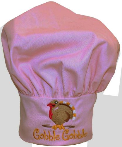 Gobble Gobble Thanksgiving Pink Chef Hat Adult Adjustable Turkey Monogram