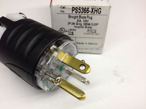 New NEMA Straight Blade Plug: PS5366-XHG, 20A, 125V, 2P 3W, Hospital Grade