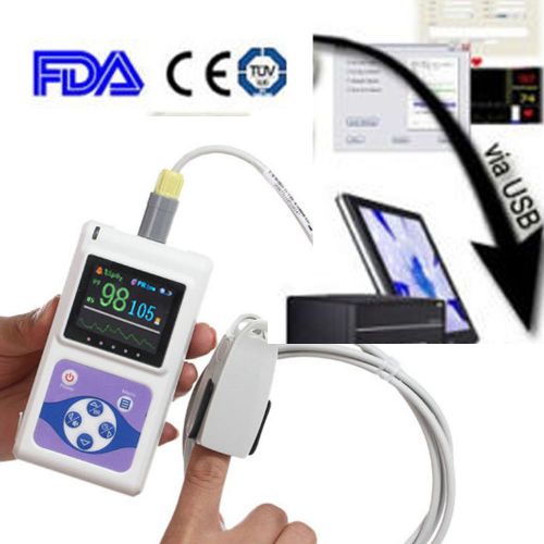 CONTEC Handheld Pulse Oximeter Spo2 PR Heart rate Monitor+ Software +Alarm