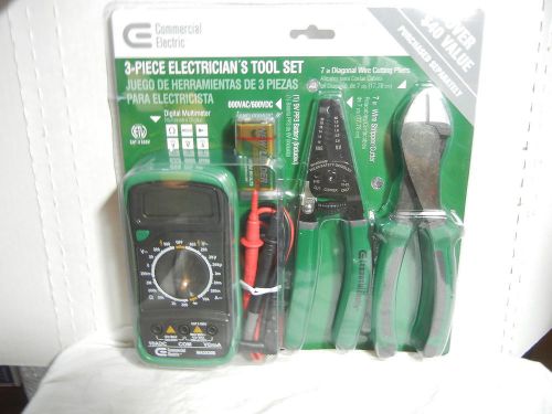 Commercial Electric Electricians Tool Set 3 piece w/ Digital Multi Meter