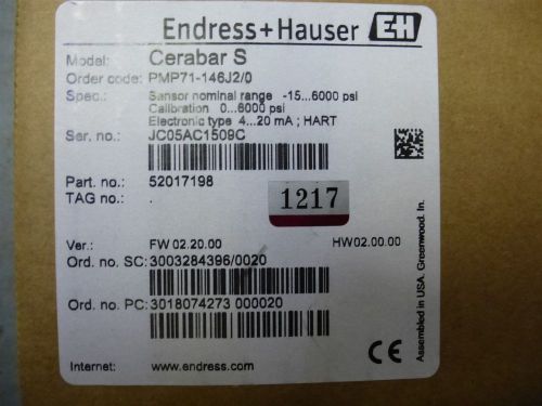 Endress + hauser pmp71 52017198 cerabar s pmp71-146j2/0 for sale