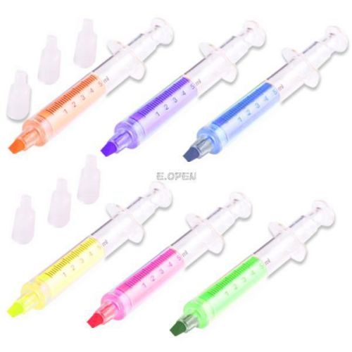 12pcs Syringe Shaped Novelty Highlighter Pen Watercolor Stationery Pen Fluoresce