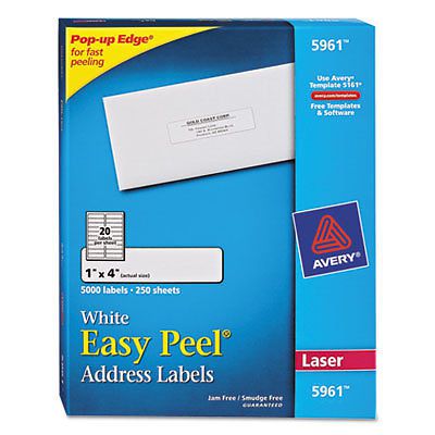 Easy Peel Laser Address Labels, 1 x 4, White, 5000/Box 5961