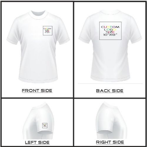 Custom colour logo on 100% cotton tshirt-front &amp; back, lot of 8 tshirts. for sale