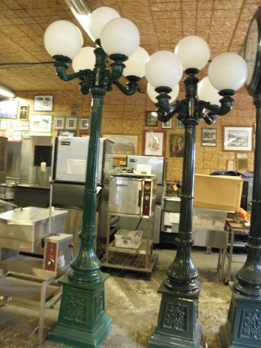 FIVE GLOBE 9&#039; TALL CUSTOM MADE CAST ALUMINUM COMPTON STREET LIGHTS