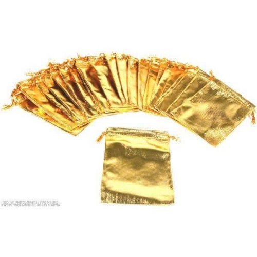 24 Gold Metallic Drawstring Jewelry Pouches 3&#034;