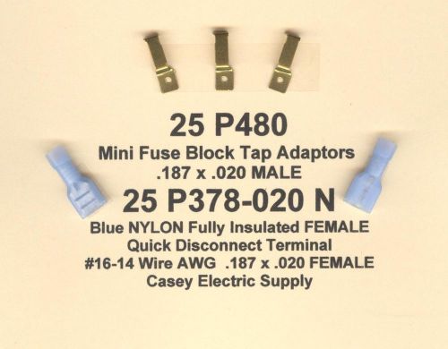 25 SETS Mini Fuse Tap Adaptor Automotive &amp; Female #16-14 Wire .187 x .020 MOLEX