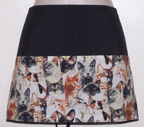 REVERSIBLE waitress half APRON, CAT FACES 3 pockets each side 6533 R