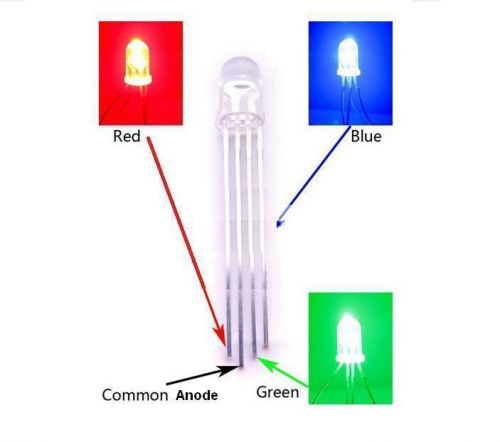 50pcs 5mm RBG LED Red Green Blue 3colors 4pins Common Anode FREE Resistor