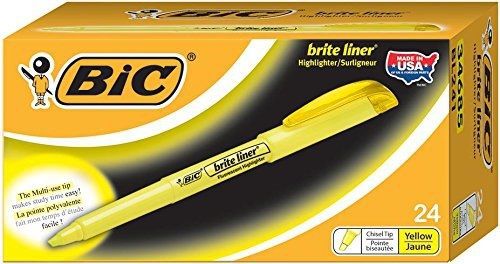 BIC Brite Liner Highlighter, Chisel Point, Yellow, 24-Count