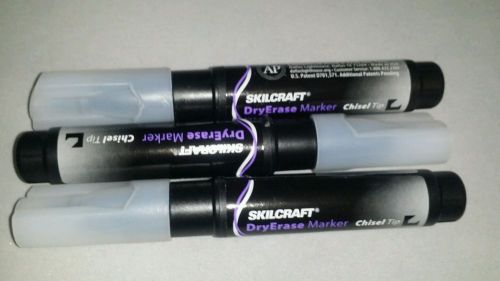 3 pack Skilcraft Dry Erase Markers, Ergo Twist Off Cap, Chisel, BLACK