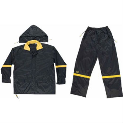 Custom Leathercraft 3XL Black Nylon Rain Suit Set Durable Waterproof Reflective