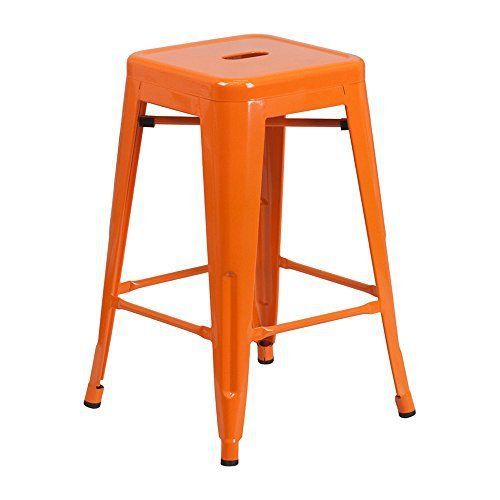 NEW Flash Furniture Backless Metal Counter Height Stool  24-Inch  Orange