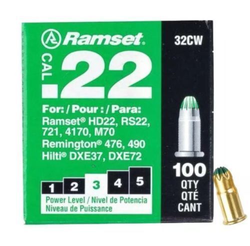 100ct Ramset #3 &#034;Green&#034; .22 cal Single Shot Load 32CW (1x 100)