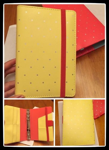 yellow red polka dot cute planner organizer binder personal size PU leather NEW