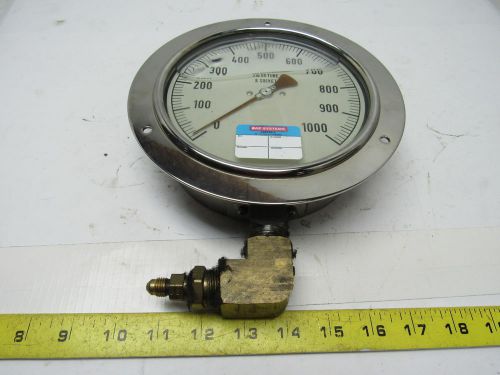 6&#034; flanged mount liquid filled pressure gauge 0-1000 psi 1/2&#034; npt bottom for sale