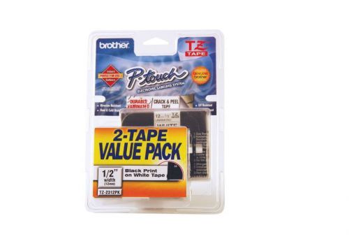 Brother P-Touch Laminated Black on White Tape (2 Pack of TZ231)