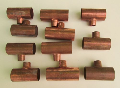 Lot of 11 new reducing tee 1 x 1 x 1/2 wrot copper, cxcxc for sale