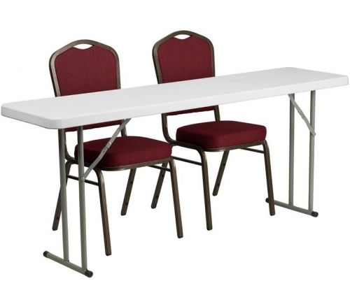 18&#039;&#039; x 72&#039;&#039; plastic folding training table with 2 crown back stack chairs for sale