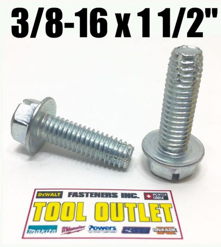 Qty 25  3/8-16 x 1-1/2&#034; Slotted Hex Bolt Thread Cutting Screw Zinc Plated Type F