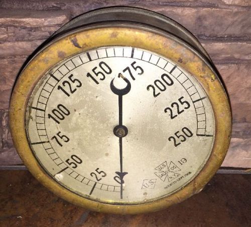 Large 4.75&#034; vintage #19 us gauge of ny brass pressure test gauge steampunk part for sale