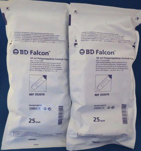 Qty 50 bd falcon conical centrifuge tubes 50ml #352070 for sale