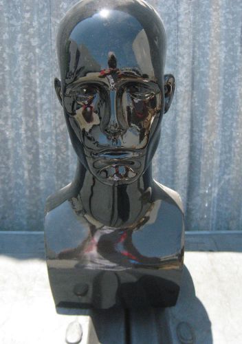 (USED) MN-AA GLOSSY  BLACK MANNEQUIN DISPLAY HEAD WITH BUST MALE (C)
