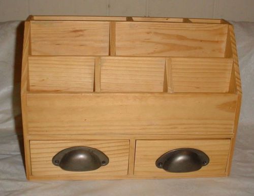 POTTERY BARN? WOODEN DESK ORGANIZER 2 DRAWERS 8 ASSORTED SIZE SLOTS LIGHT WOOD