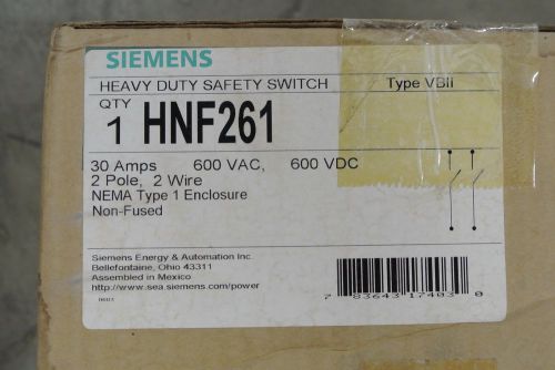 Siemens Safety Disconnect Switch Cat: HNF261 600 Volt 30 Amp Non-Fused