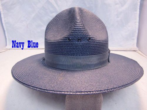 Navy Blue Heavy Straw Police or Security Uniform Campaign Hat Size 7 1/4&#034;