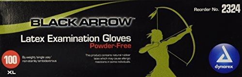 Dynarex Black Latex Exam Gloves, Powder-Free, XL, Box/100