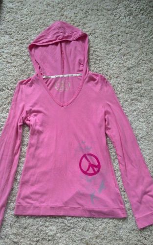Green Apple Pink Bamboo Hooded Tunic Shirt LARGE yoga active hoodie top