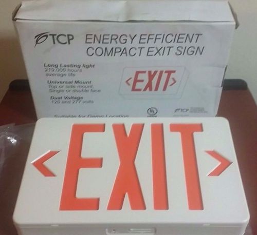 Tcp energy efficient compact exit sign red led, mode 22743, ac w/ battery backup for sale