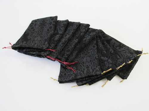 Black Gift Pouches Gold and Red Laces, Jewelry Bags, 10 pieces, size 3x4 inches