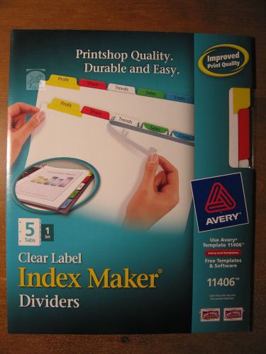 New,Two (2) Lots of Index Maker Print &amp; Apply Clear Label Dividers, color 5-Tab