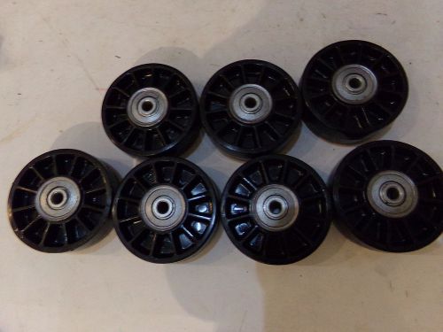 LOT OF (7) 3&#034; DIA. PLASTIC WHEELS 1&#034; WIDE 5/16&#034; CENTER HOLE -  NEW