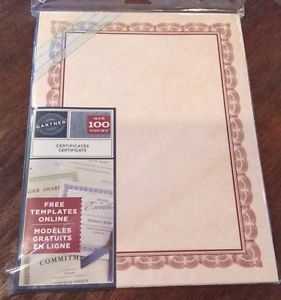 100 Count Package Gartner Certificates / Award Boarder Paper **Free Shipping