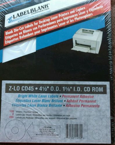 LABELBLANK Z-LO CD45-4.5&#034;1 5/8 I.D. CD ROM BRIGHT WHITE 100 SHEETX2 PER=200