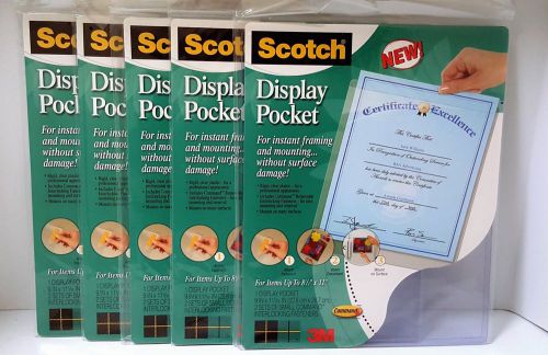 3M Scotch Display Pockets w/Command Interlocking Fasteners Clear Plastic 5 Pack
