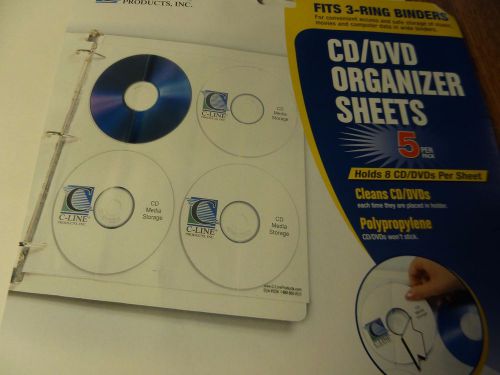 C-Line CD/DVD Organizer Sheet -5 pack fits 3 ring binder holds over 40 CD / DVDs