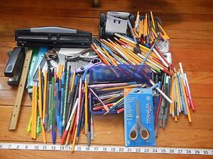 SCHOOL OFFICE SUPPLIES Pencils Pens Marker Clips 3 hole punch Notebook Paper #2