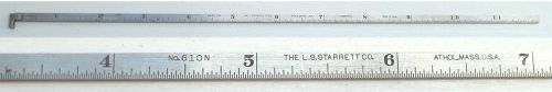 Starrett No. 610N 12&#034; Narrow (3/16&#034; wide) Hook-End Rule 1/32 &amp; 1/64 Grad.
