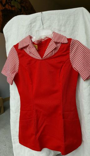 Am. Uniform NOS WAITRESS TOP red white 6 sh slv 60s-70s genuine vtg costume