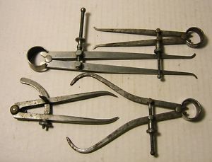 MACHINISTS TOOLS, STEEL, DIVIDERS, INSIDE/OUTSIDE CALIPERS, LOT OF 4