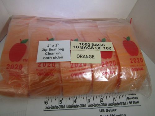 1000 orange 2&#034; x 2&#034; 2 mill plastic zip seal bags new! for sale