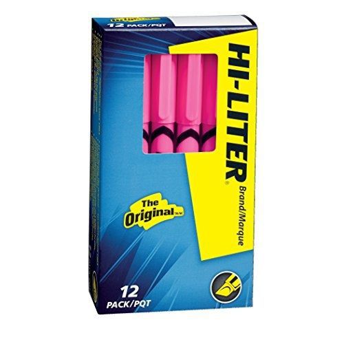 HI-LITER  Pen Style, Chisel Tip, Fluorescent Pink Ink, 12/Pack (23592)