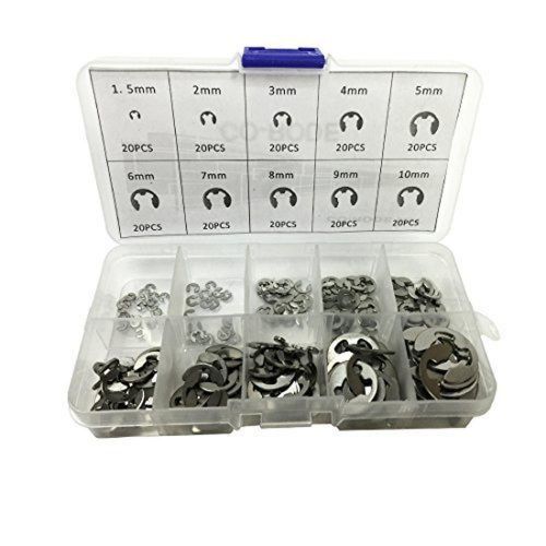 Co-rode 200pcs stainless steel e clip snap ring assortment kit retaining ring... for sale