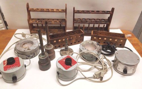 Lot-Vintage Lab Equip Wooden Test Tube Tray Bunsen Brass Burners Hot Plates
