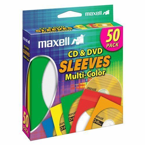 Maxell 190134 CD-401 Multi-Color CD&amp;DVD Sleeve - Plastic- Assorted,Clear CD-401